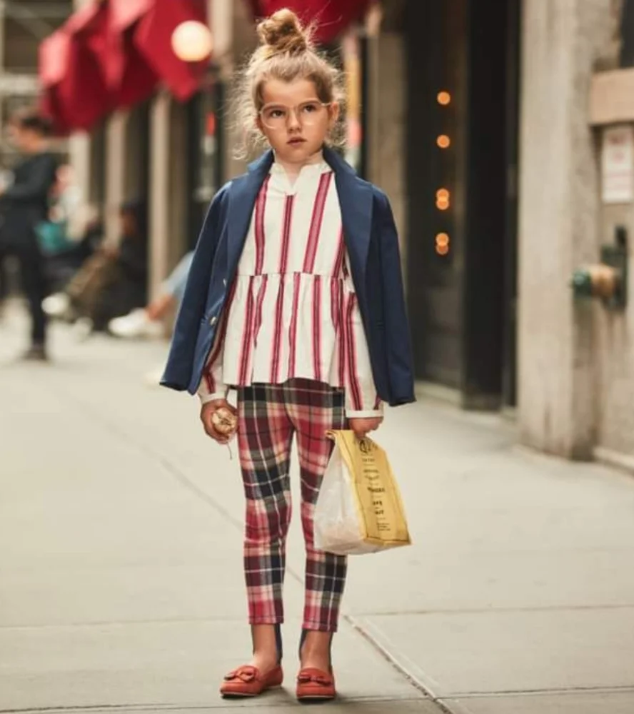 Janie and Jack Little Girls Striped Peplum Top & Plaid Stirrup Pants Set - Picture 1 of 8